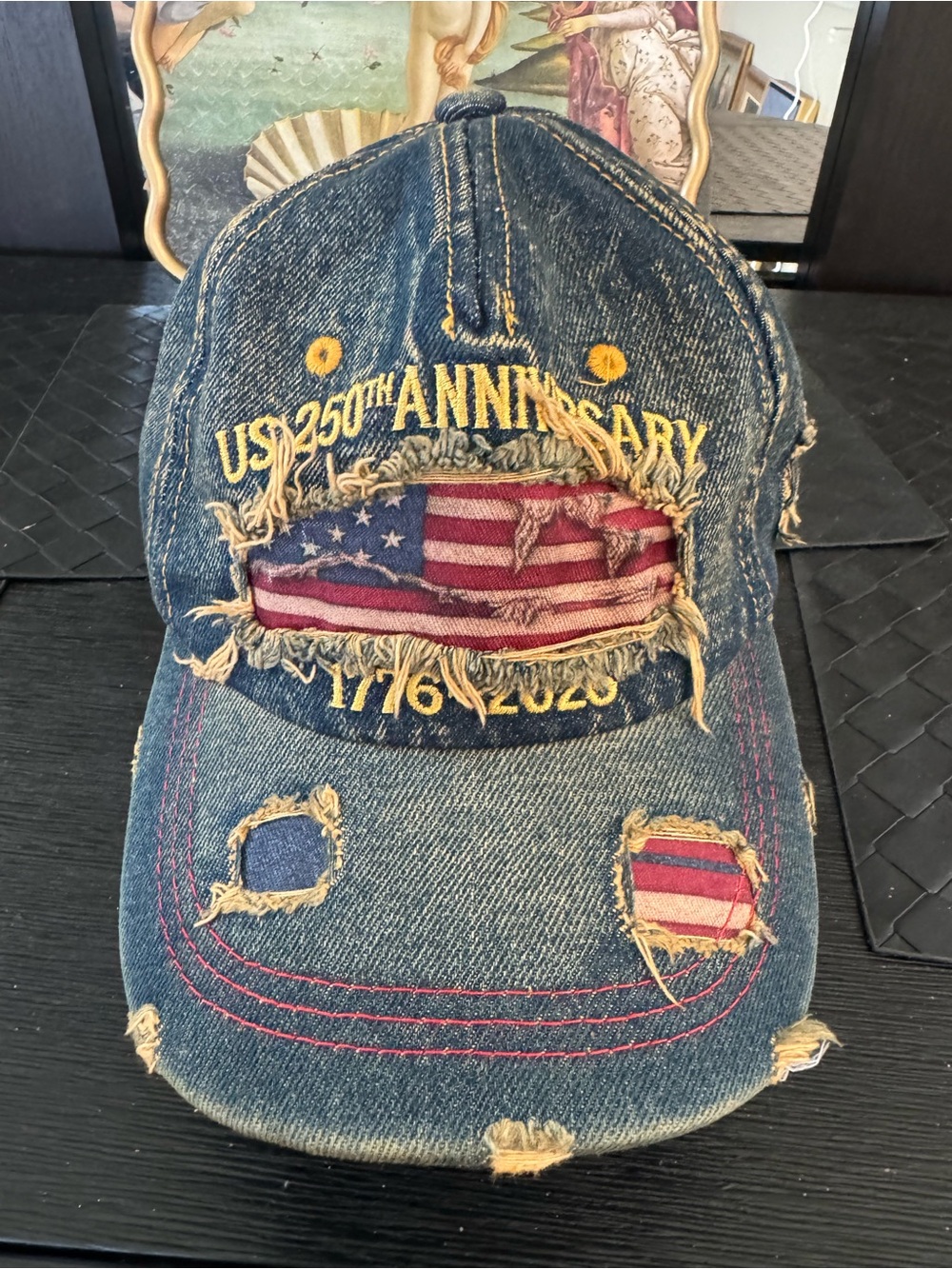 Distressed Denim USA Flag Anniversary Baseball Cap - Blue 250th Anniversary